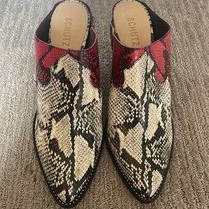 SCHUTZ! Animal print mules!